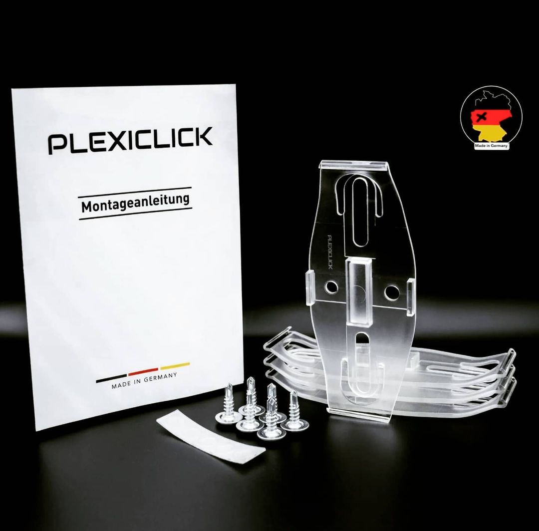 Frame-less mounting Plexiclick™ luxsuede